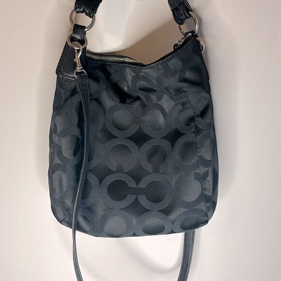 Coach Black Sateen OP Art Signature Kristen Hobo Bag #14753  Blue Interior - Picture 5 of 9